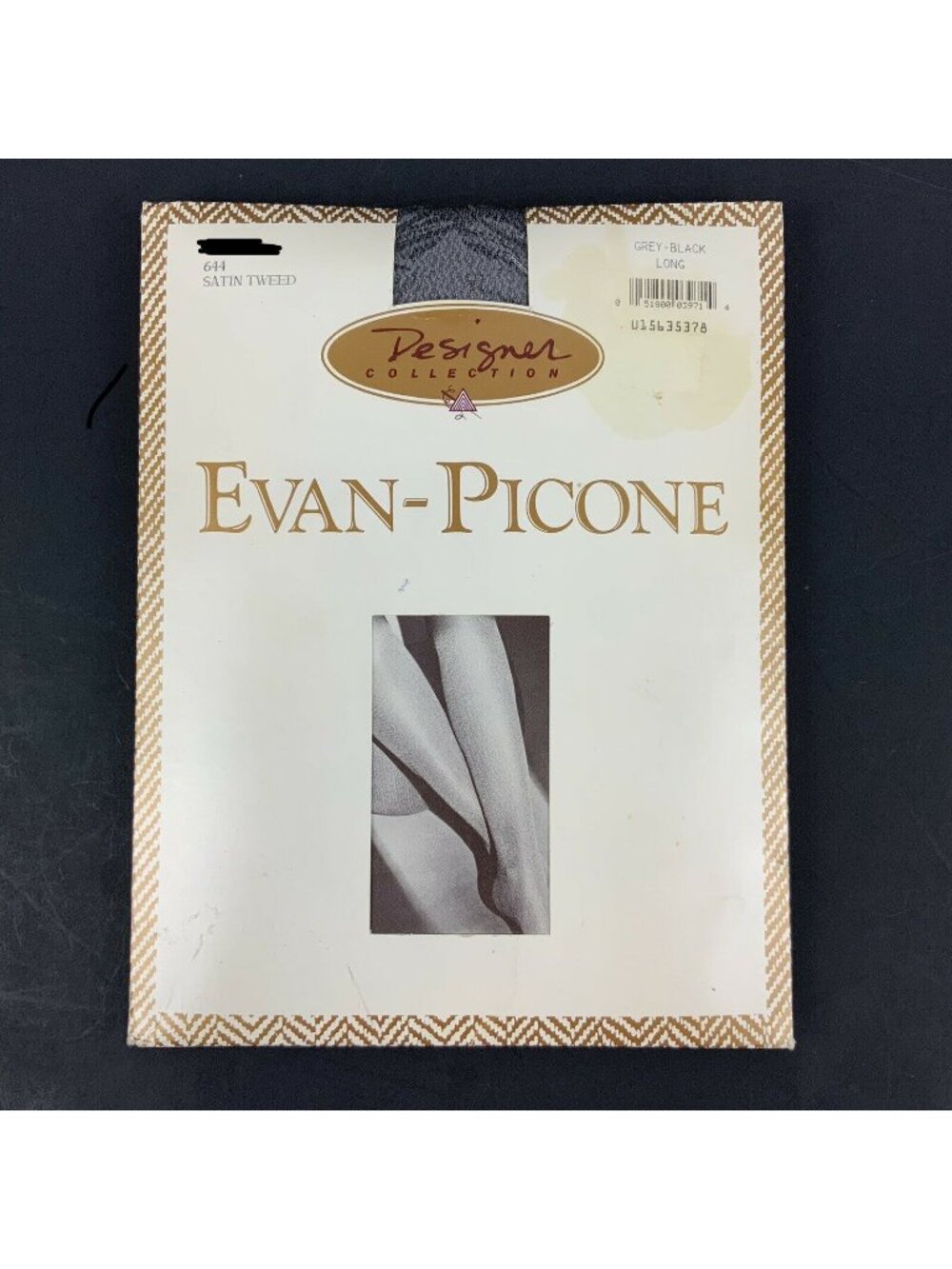 Evan-Picone Designer Collection Pantyhose Size Long Grey Black Tweed Vintage